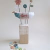 SALE - Fabric Patchwork Love Bird with Button Flowers