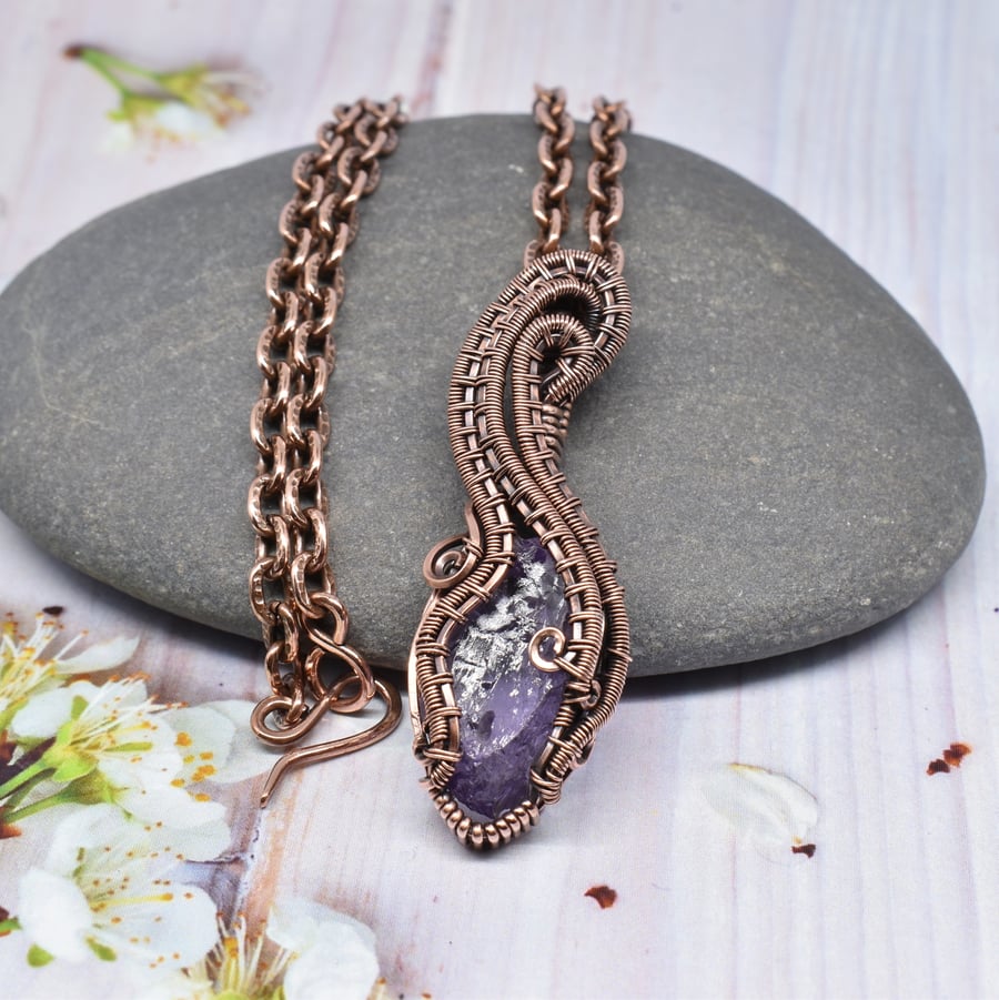 Wire Woven Rough Amethyst Pendant