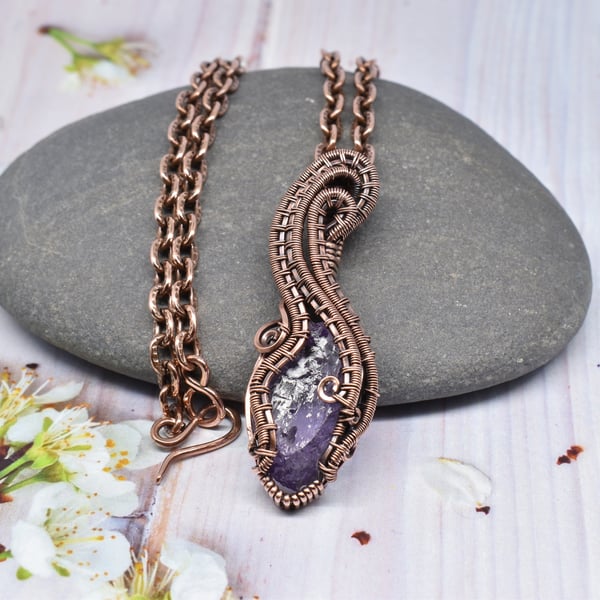 Wire Woven Rough Amethyst Pendant