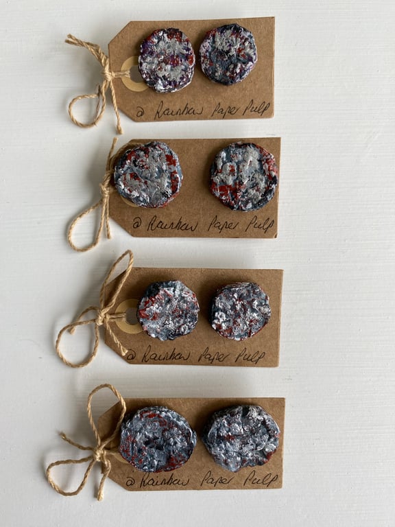 Rustic chunky Paper mache pulp earrings with stainless steel posts and backs.