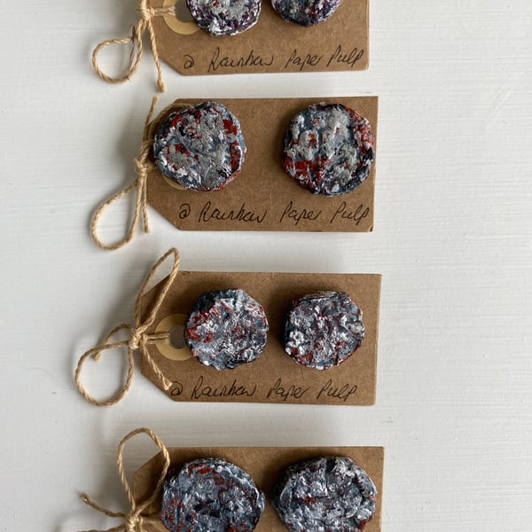 Rustic chunky Paper mache pulp earrings with stainless steel posts and backs.