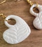 Handmade Polymer Clay White Glitter Heart Earrings, 316 Surgical Stainless Steel - Image 3
