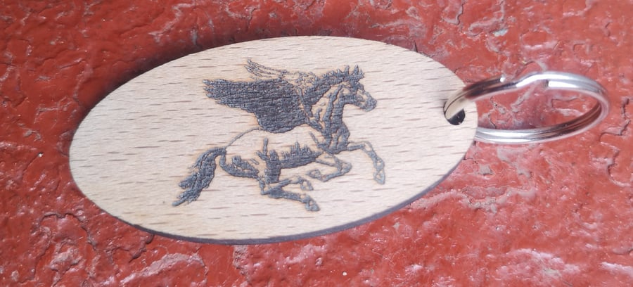 Homemade wooden Pegasus keyring 