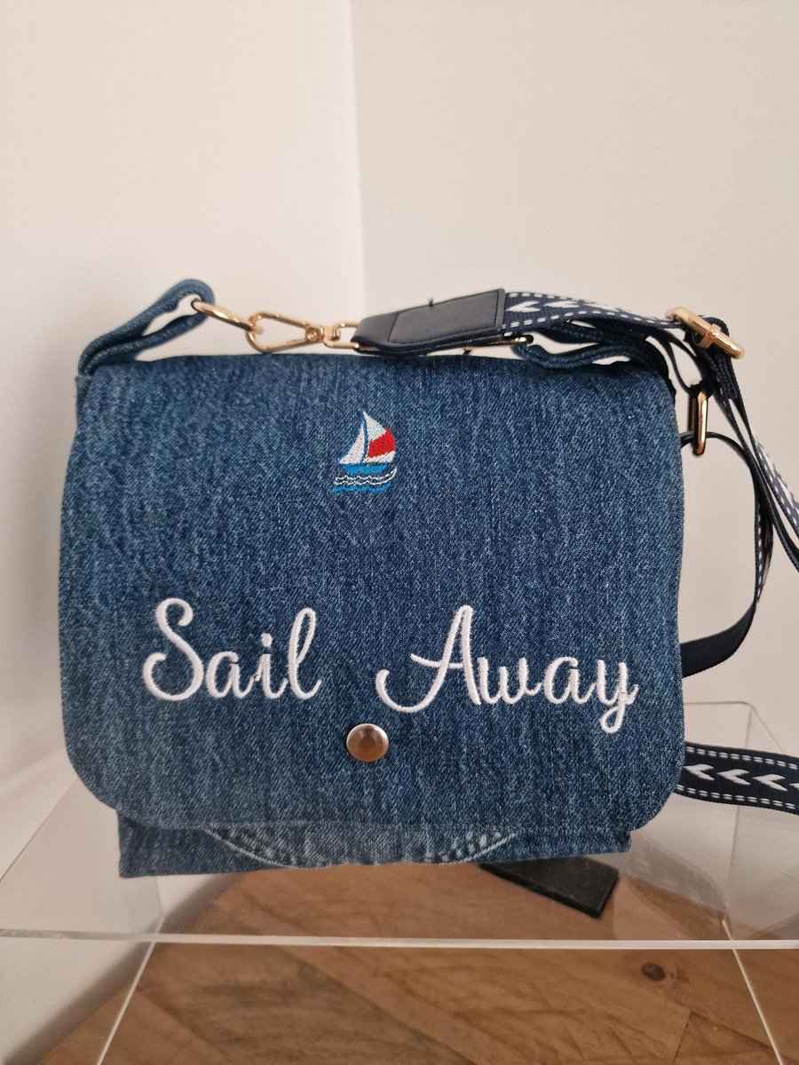 Handmade Upcycled Denim Coastal Crossbody Bag