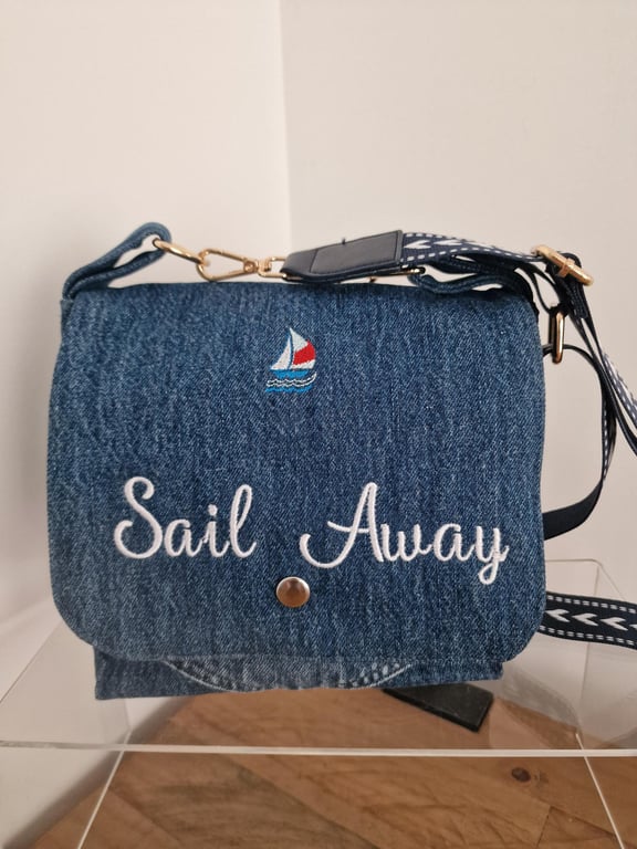 Handmade Upcycled Denim Coastal Crossbody Bag