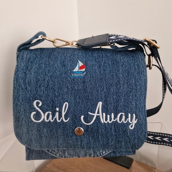 Handmade Upcycled Denim Coastal Crossbody Bag