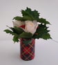 Festive Tartan Tin with Cream Roses & Holly - Image 3