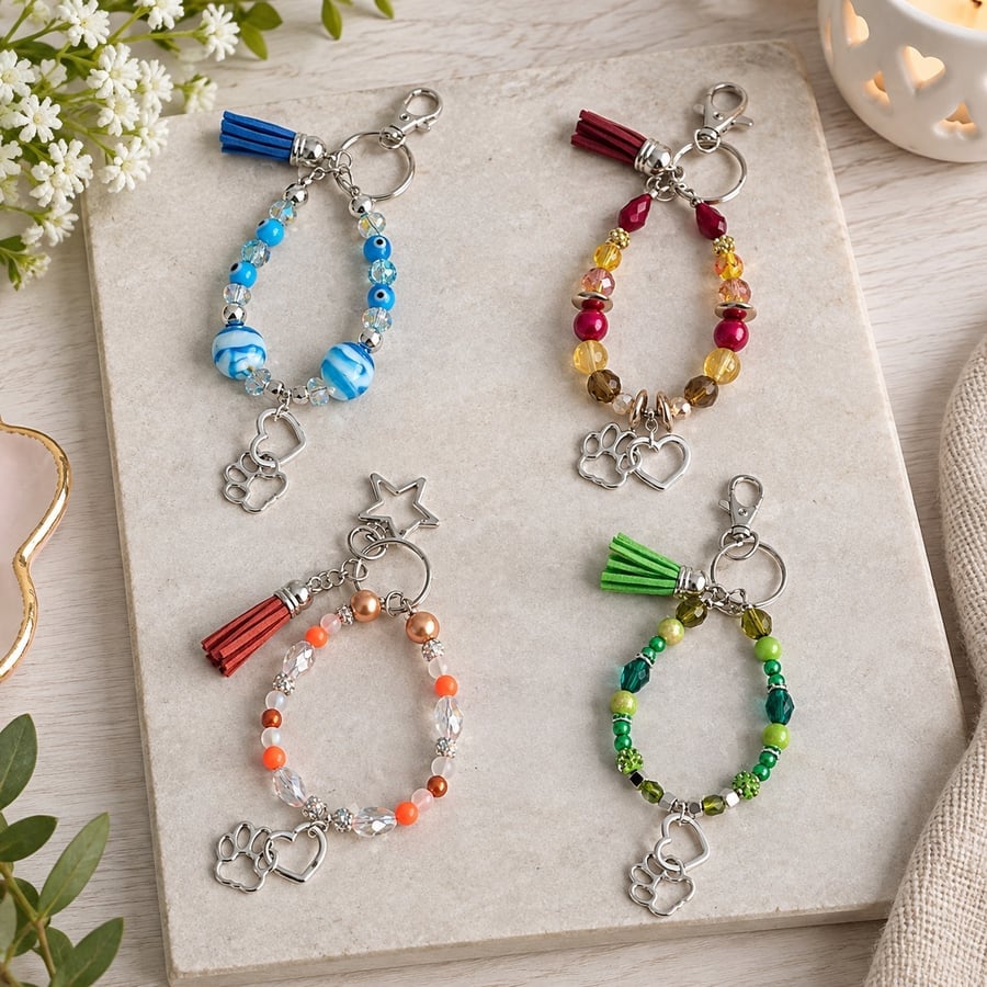 Handmade Beaded Bag Charms- Key Chains for Animal  Lovers