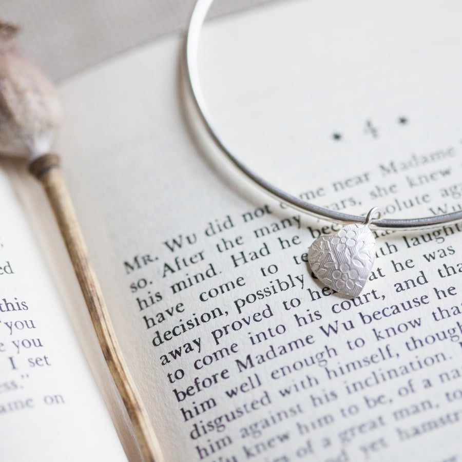 Silver Heart Charm Bangle