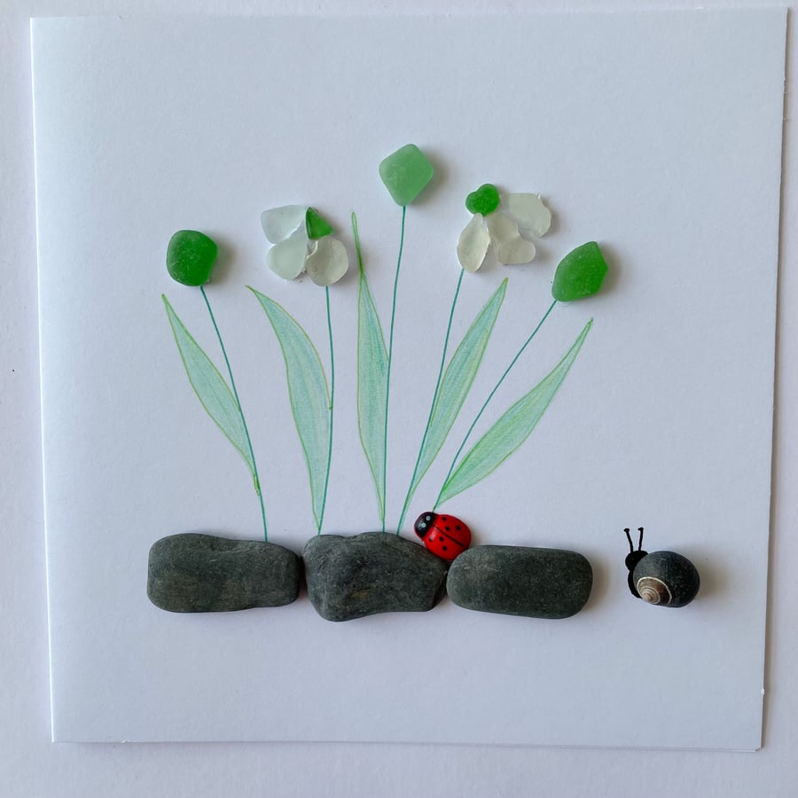 Cornwall sea glass floral design greeting card 