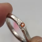 Handmade Sterling Silver Pinky Ring with Orange Sapphire – Size H