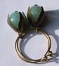 Amazonite Earrings Semi Precious Gems Bronzed Petals Hypoallergenic Brass Hoops  - Image 4