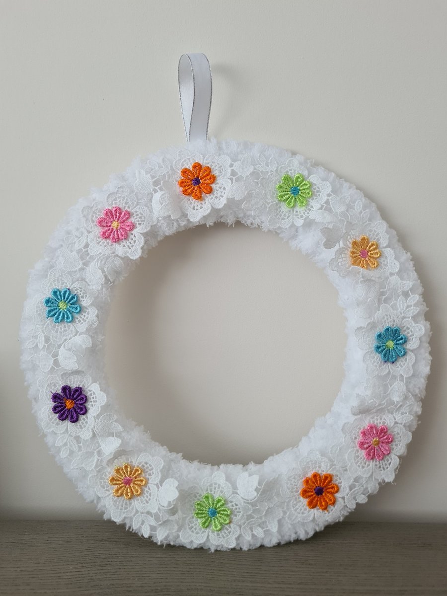 Soft white yarn wrapped wreath