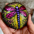Metallic Textured Dragonfly Hand Painted Stone Rock Art Paper Weight Ornament