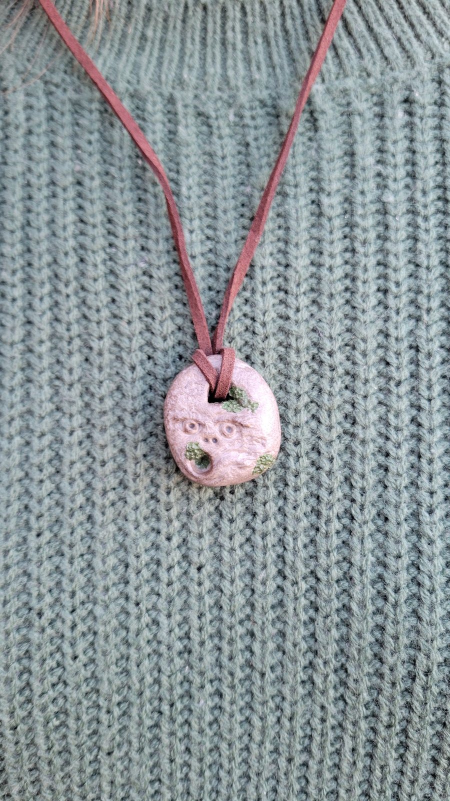 Stone Face Necklace, Polymer Clay Realistic Stone Face Jewellery