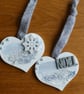 Pair of Hanging Heart Christmas Decorations - Blue - Image 3