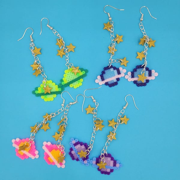 Galaxy Planet and Star Dangle earrings  super lightweight!