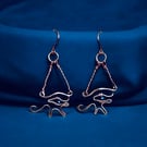 Solid Copper Eye of Horus Crystal Earrings - Egyptian, Festival, Gift