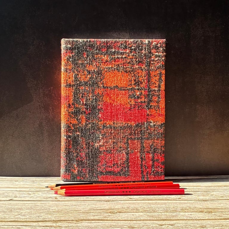 Handmade Autumn Colours A5 Journal with Orange and Red 1950's Vintage Fabric