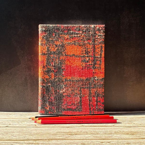 Handmade Autumn Colours A5 Journal with Orange and Red 1950's Vintage Fabric