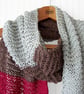 Brown, Red, and Silver Loose Knit Long Scarf