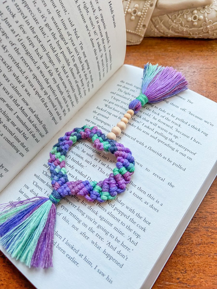 Bookmark Macrame Heart, Boho Inspired - Purple FREE UK P&P