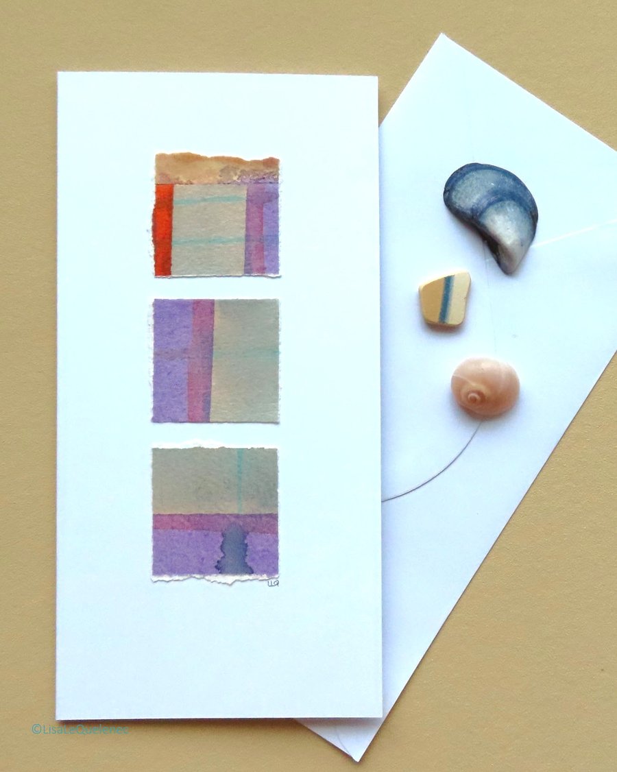 Abstract hand printed artist made blank art card minimalist art