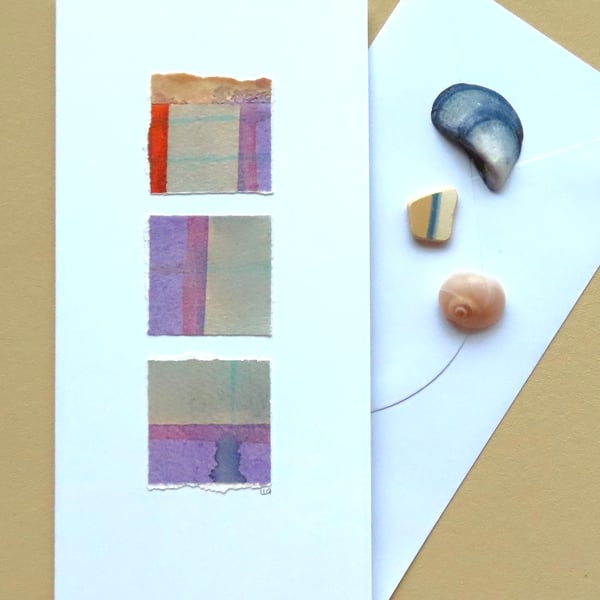 Abstract hand printed artist made blank art card minimalist art