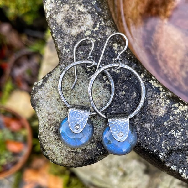 Oxidised Sterling silver and labradorite earrings