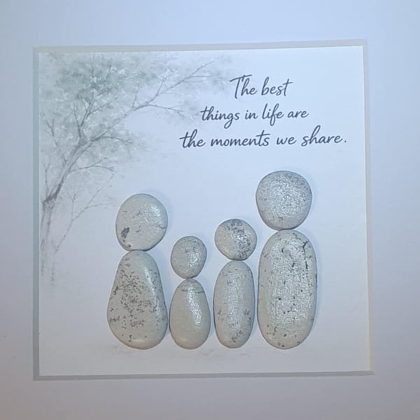 Family Pebble Art Deep Frame with Quote, Natural Sea Stone Art