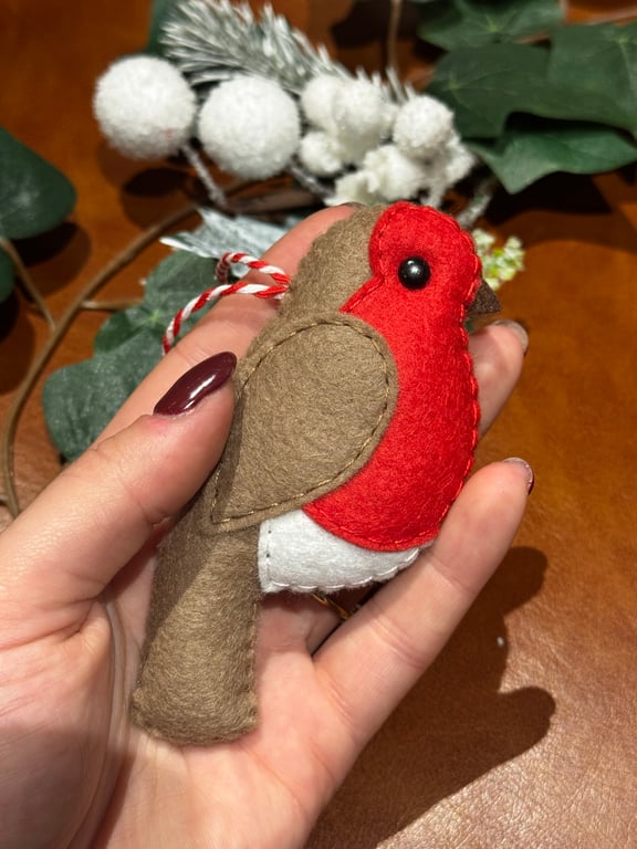 Hand Sewn Red Robin Christmas Decoration 