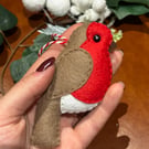 Hand Sewn Red Robin Christmas Decoration 
