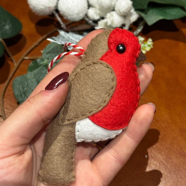 Hand Sewn Red Robin Christmas Decoration 