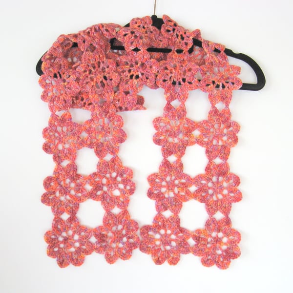 Crochet flower scarf.  Hand crocheted.  Lovely gift. 