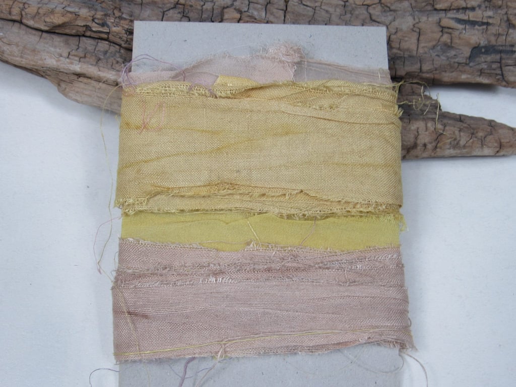 Pomegranate & Walnut Natural Dye Brown Yellow Scrappy Cotton Silk Ribbon Pack