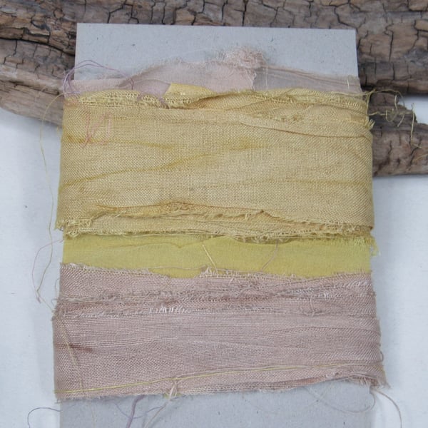 Pomegranate & Walnut Natural Dye Brown Yellow Scrappy Cotton Silk Ribbon Pack