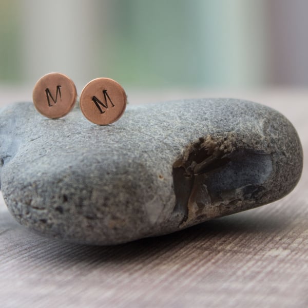 Copper Personalised Initial Stud Earrings, Letter earrings, Gift For Her