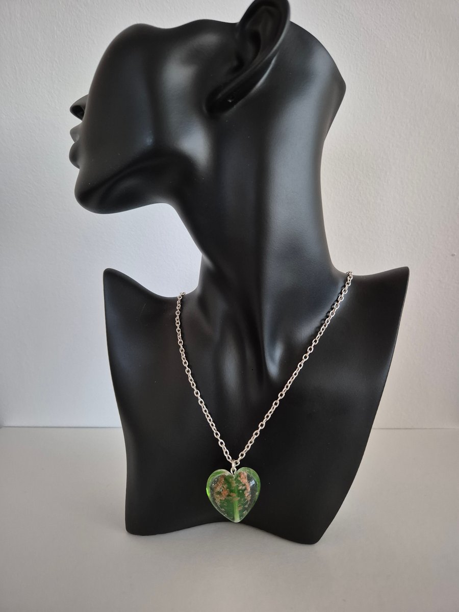 Handcrafted green glass heart necklace