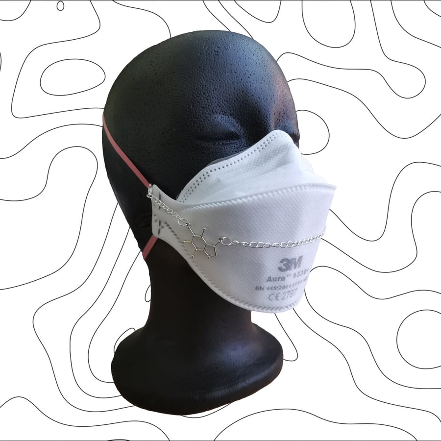 Silver caffeine molecule mask chain