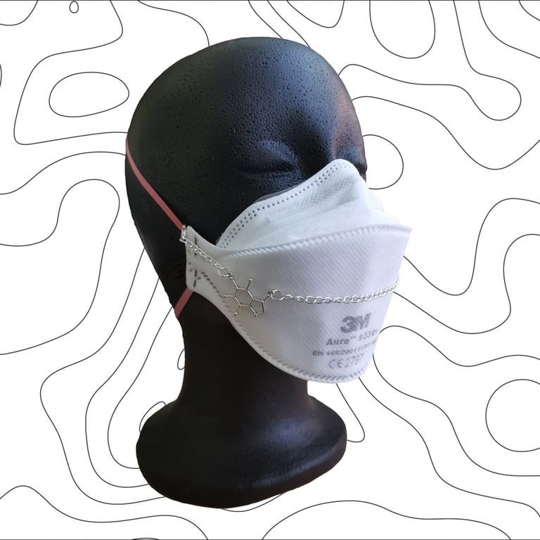 Silver caffeine molecule mask chain