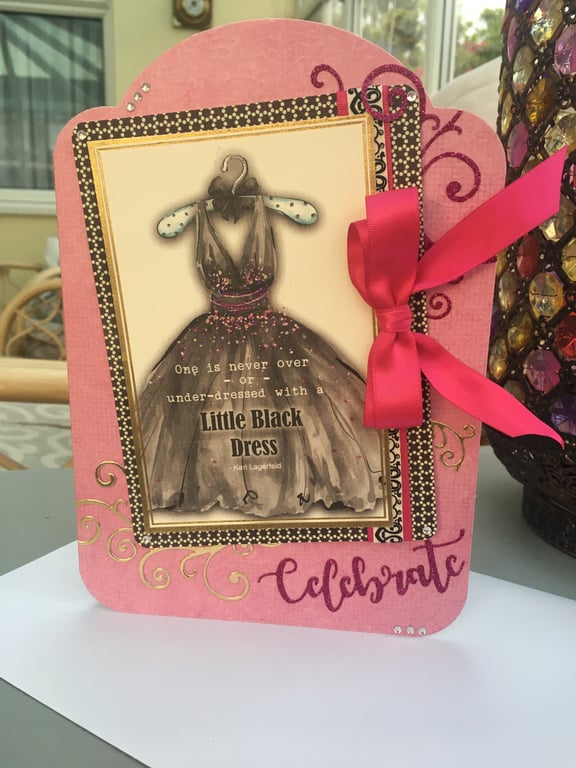 Little black dress celebrate sparkly birthday card