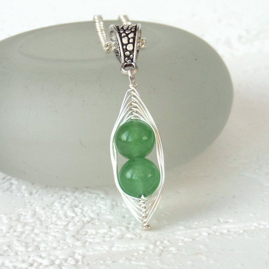 Green jade 'Peas in a Pod' necklace - can be personalised for you