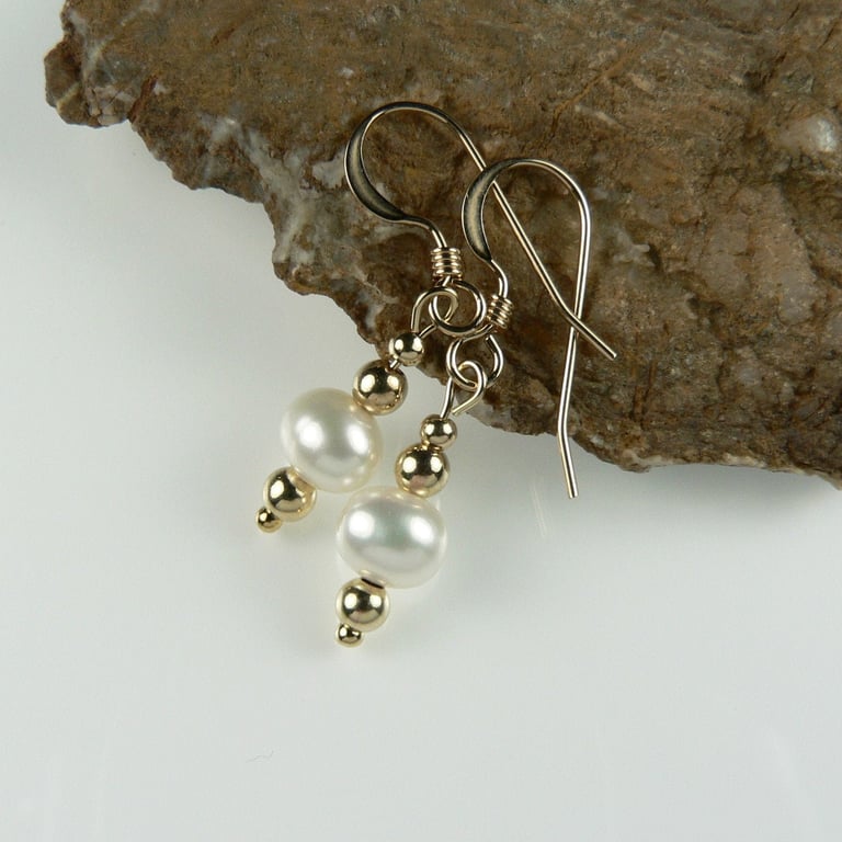 Dainty A grade freshwater potato pearl drop earrings, 14k, 120th, gold filled 