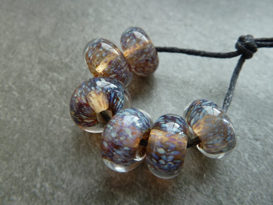 lampwork glass beads, brown frit set