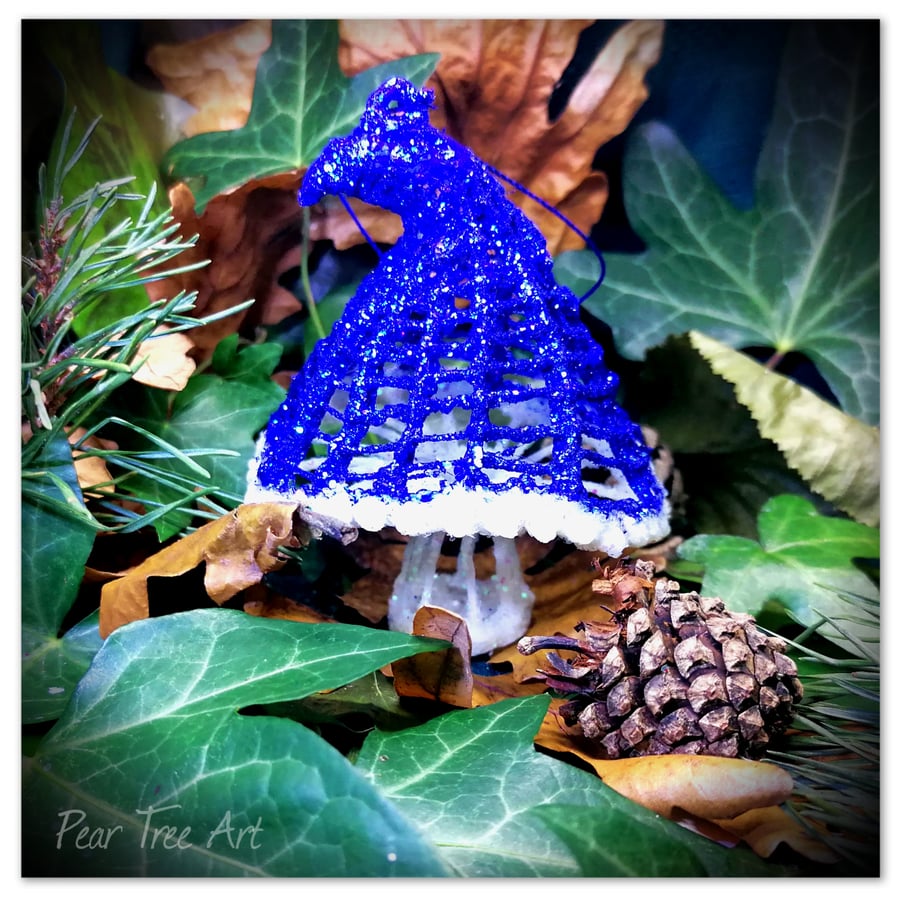 Handmade Blue Toadstool Christmas Decoration
