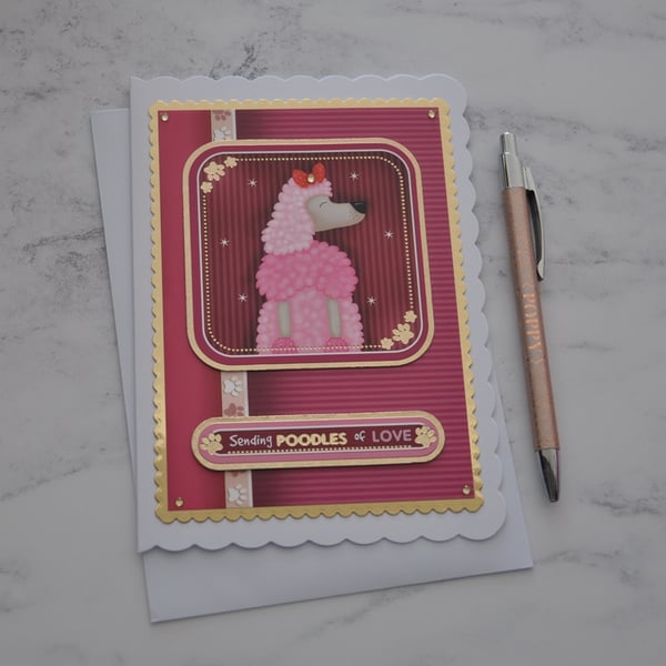 Pink Poodle Card Sending Poodles of Love Any Occasion 3D Luxury Handmade