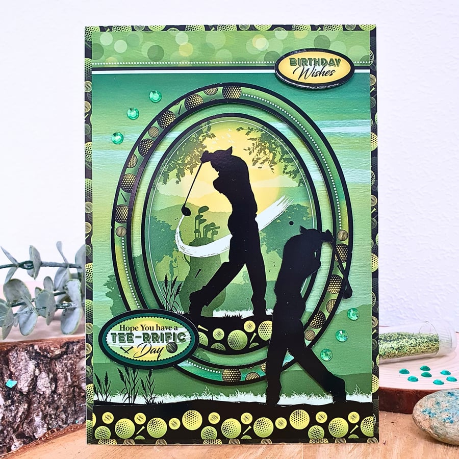 Golf Themed Handmade Birthday Card - Birthday Wishes Card For Golf Lovers 