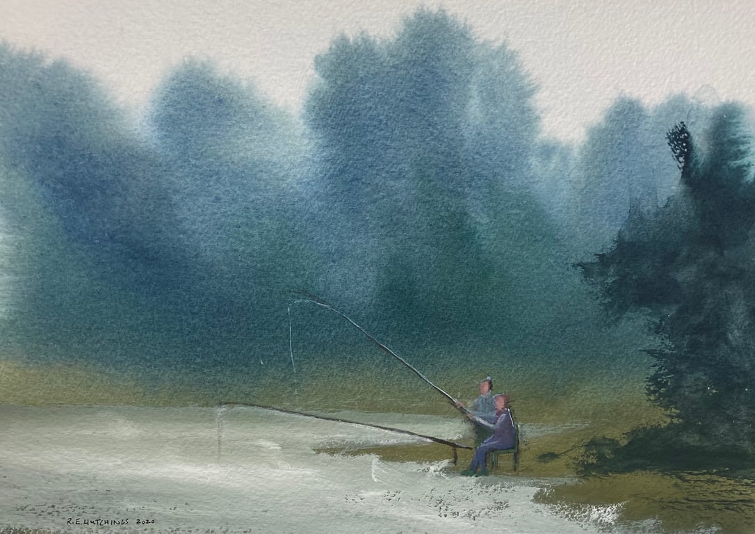 Gone fishing (Original watercolour and gouache painting) 