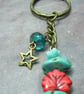 Keyring & bag charm in antique bronze with Turquoise beads - Image 3