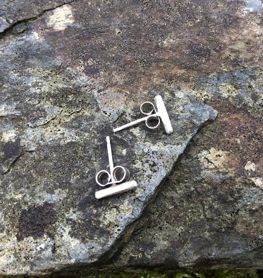 Eco Sterling Silver Small Round  Bar Studs